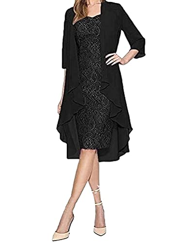Minetom Damen Spitzenkleid Cocktailkleid Festliche Brautjungfernkleider Für Hochzeit Knielang Abendkleider Spitzen Ärmellos Vintage Damenkleider Tüll Boleros C1 Schwarz 48 von Minetom