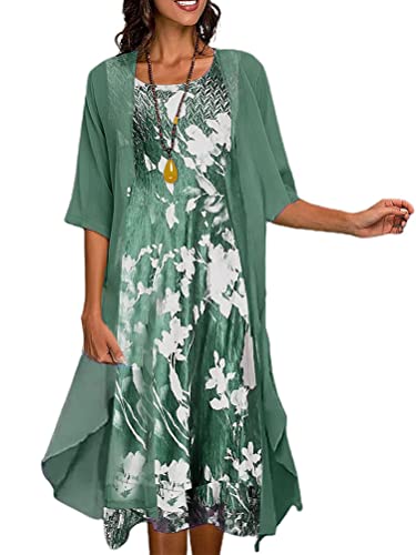 Minetom Damen Spitzenkleid Cocktailkleid Festliche Brautjungfernkleider Für Hochzeit Knielang Drucken Abendkleider Ärmellos Vintage Damenkleider Tüll Cardigan F Grün L von Minetom