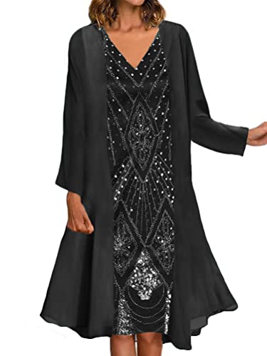 Minetom Damen Spitzenkleid Drucken Cocktailkleid Festliche Brautjungfernkleider Für Hochzeit Abendkleider Ärmellos Vintage Damenkleider Tüll Cardigan D Schwarz L von Minetom