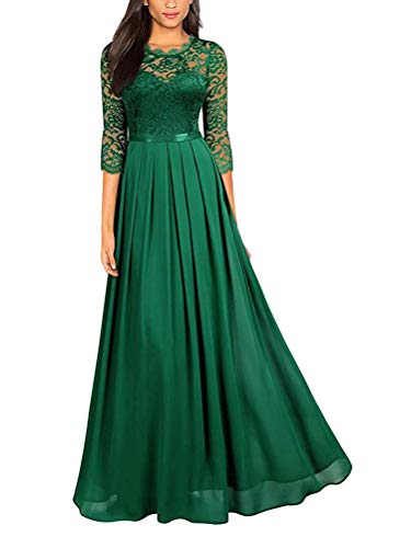 Minetom Damen Spitzenkleid Hochzeit Chiffon Abendkleider Elegant Langes Kleid Cocktail Party Ballkleid Brautjungfernkleid C Grün 40 von Minetom