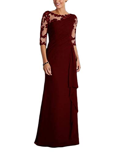 Minetom Damen Spitzenkleider Hochzeit Abendkleider Elegant Langes Kleider Patchwork Maxikleider Cocktail Party Ballkleider B Weinrot 40 von Minetom