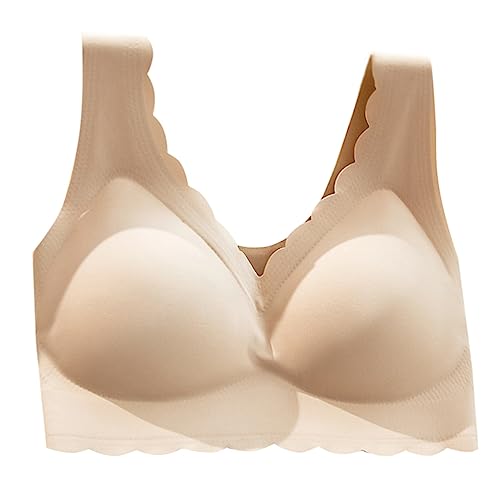 Minetom Damen Sport BH Ohne Bügel Nahtlose Bustier Push Up Bralette Weich Atmungsaktiv Bügelloser Fitness Yoga Unterwäsche Bra Top A Beige XS von Minetom