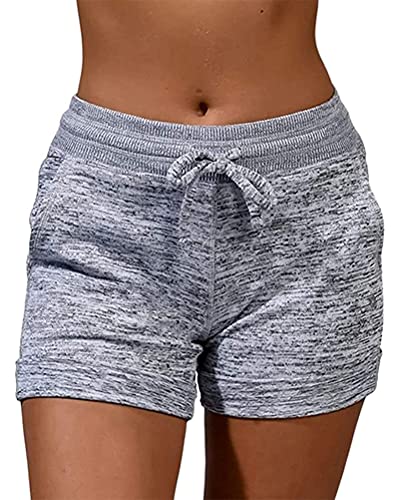 Minetom Damen Sportshorts Kurze Sporthose Sommer Stretch Swesthose Mit Streifen Leichte Luftige Jogginghose Für Freizeit Fitness B Grau XL von Minetom