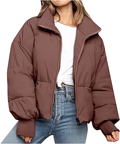 Minetom Damen Steppmantel Kurze Jacke Mantel Teenager Mädchen Jacke Langarm Warm Oversize Winddicht Stehkragen Winterjacke Steppjacke Parka mit Taschen B Braun M von Minetom