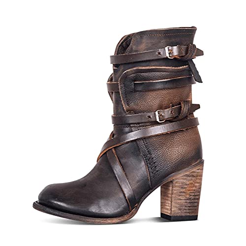 Minetom Damen Stiefel Frauen Schneestiefel Warm Bequem Mittlerer Absatz Knöchelschuhe Seitlicher Reißverschluss Für Den Herbst Winter Kaffee 37 EU von Minetom