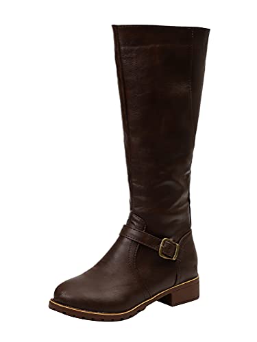 Minetom Damen Stiefel Hohe Flach Stiefel Lange Stiefel Kunstleder Boots High Heels Herbst Winter Mode Elegant Chic Schuhe C Dunkelbraun 39 EU von Minetom