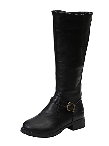 Minetom Damen Stiefel Hohe Flach Stiefel Lange Stiefel Kunstleder Boots High Heels Herbst Winter Mode Elegant Chic Schuhe C Schwarz 39 EU von Minetom