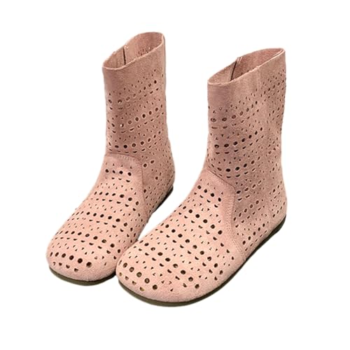 Minetom Damen Stiefel Sommer Herbst Elegante Hohl Stiefeletten Bequem Atmungsaktiv Sommerstiefel Flache Schuhe Kurze Boots A Rosa 38 EU von Minetom