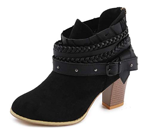 Minetom Damen Stiefelette Ankle Boots Herbst Winter Retro Sexy Mode Casual Elegant Dicke Absatz High Heels Frauen Stiefel Schwarz EU 37 von Minetom