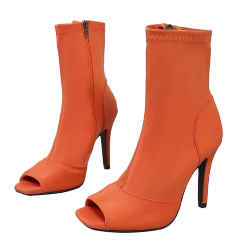 Minetom Damen Stiefeletten Absatz Flanell Stiefel Herbst Winter Schuhe Reißverschluß Fischmaul Offener Zeh High Heel Stiefeletten A Orange 41 EU von Minetom