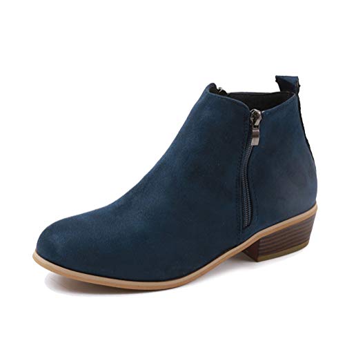 Minetom Damen Stiefeletten Chelsea Boots Mit Blockabsatz Stiefel Und Stiefeletten Damen Komfortable Casual Reißverschluss Schuhe Blau 38 EU von Minetom