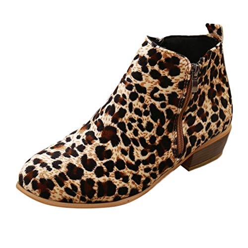 Minetom Damen Stiefeletten Chelsea Boots Mit Blockabsatz Stiefel Und Stiefeletten Damen Komfortable Casual Reißverschluss Schuhe Leopard 39 EU von Minetom