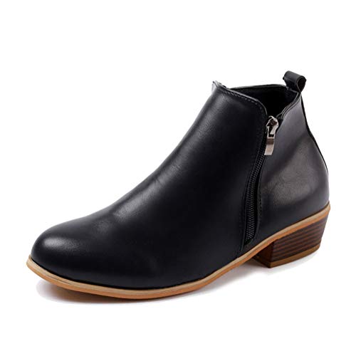 Minetom Damen Stiefeletten Chelsea Boots Mit Blockabsatz Stiefel Und Stiefeletten Damen Komfortable Casual Reißverschluss Schuhe Schwarz 37 EU von Minetom
