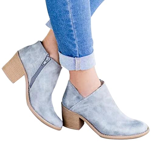 Minetom Damen Stiefeletten Chelsea Boots Mit Blockabsatz Zipper Frühling Herbst Outdoor Stiefel Kurz Mit Absatz A Grau 39 EU von Minetom