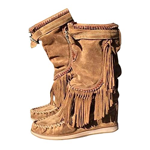 Minetom Damen Stiefeletten Westernstiefel Niedrige Absätze Fransenstiefel Plateau Ankle Boots Knöchelstiefel Winter Schlupfstiefel Elegant Schuhe B Braun 35 EU von Minetom