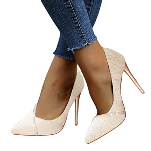 Minetom Damen Stiletto Pailletten High Heels Pumps Spitz Party Basic Schuhe Geschlossen Braut Damenschuhe Glänzend Sandalen Abendschuhe B Gold 37 EU von Minetom