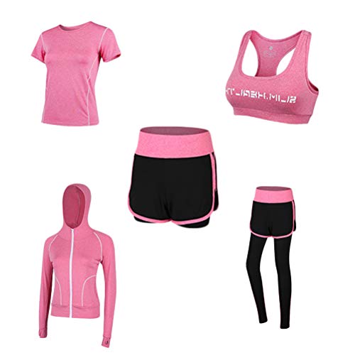 Minetom Damen Streatwear Trainingsanzüge Herbst Und Winter 5-Teiliges Yoga Sportswear Damenanzug Frauen Sportanzug Trainingsanzug Bekleidungsset Sport Sweat Suit Set Outfit A Rosa XL von Minetom