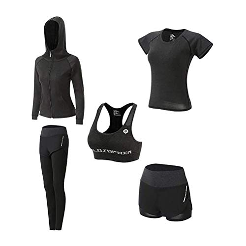 Minetom Damen Streatwear Trainingsanzüge Herbst Und Winter 5-Teiliges Yoga Sportswear Damenanzug Frauen Sportanzug Trainingsanzug Bekleidungsset Sport Sweat Suit Set Outfit A Schwarz XS von Minetom