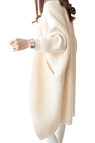 Minetom Damen Strickjacke Pullover Cardigan Langarm Oversize Frühling Winter Herbst Cardigan Lang Mantel Grobstrick Strickmantel C Beige Einheitsgröße von Minetom