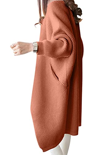 Minetom Damen Strickjacke Pullover Cardigan Langarm Oversize Frühling Winter Herbst Cardigan Lang Mantel Grobstrick Strickmantel C Braun Einheitsgröße von Minetom