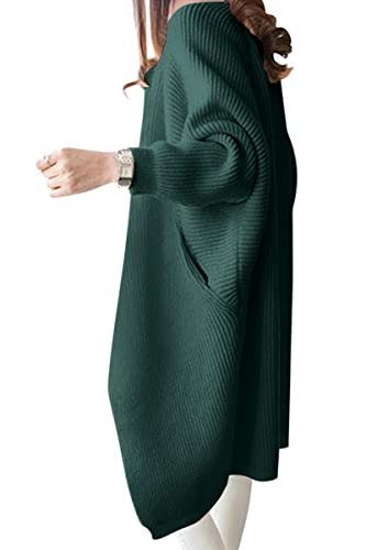 Minetom Damen Strickjacke Pullover Cardigan Langarm Oversize Frühling Winter Herbst Cardigan Lang Mantel Grobstrick Strickmantel C Dunkelgrün Einheitsgröße von Minetom