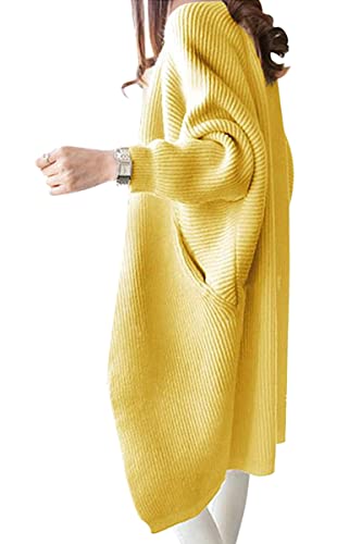 Minetom Damen Strickjacke Pullover Cardigan Langarm Oversize Frühling Winter Herbst Cardigan Lang Mantel Grobstrick Strickmantel C Gelb Einheitsgröße von Minetom