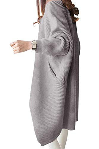 Minetom Damen Strickjacke Pullover Cardigan Langarm Oversize Frühling Winter Herbst Cardigan Lang Mantel Grobstrick Strickmantel C Grau Einheitsgröße von Minetom