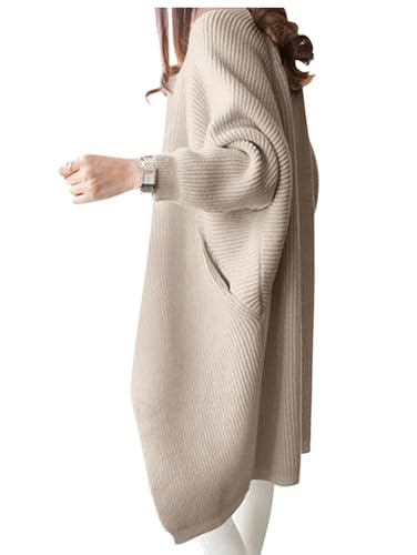 Minetom Damen Strickjacke Pullover Cardigan Langarm Oversize Frühling Winter Herbst Cardigan Lang Mantel Grobstrick Strickmantel C Khaki Einheitsgröße von Minetom