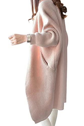 Minetom Damen Strickjacke Pullover Cardigan Langarm Oversize Frühling Winter Herbst Cardigan Lang Mantel Grobstrick Strickmantel C Rosa Einheitsgröße von Minetom