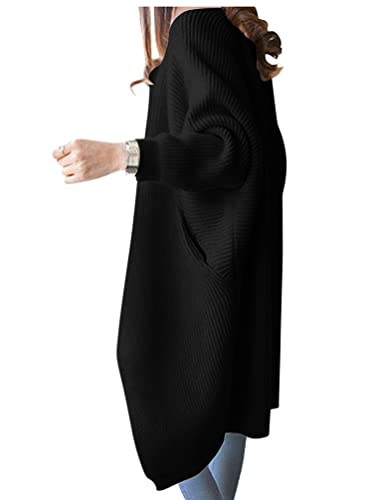 Minetom Damen Strickjacke Pullover Cardigan Langarm Oversize Frühling Winter Herbst Cardigan Lang Mantel Grobstrick Strickmantel C Schwarz Einheitsgröße von Minetom