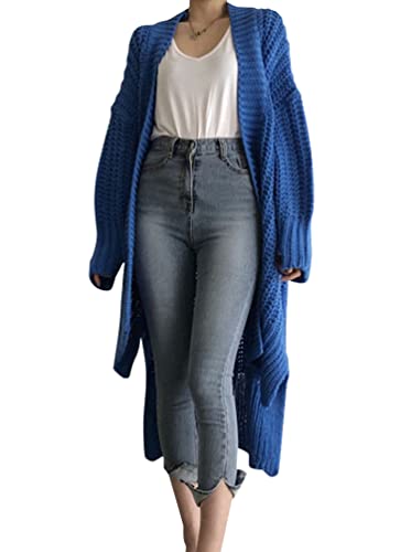 Minetom Damen Strickjacke Pullover Cardigan Langarm Oversize Frühling Winter Herbst Cardigan Lang Mantel Grobstrick Strickmantel E Blau Einheitsgröße von Minetom