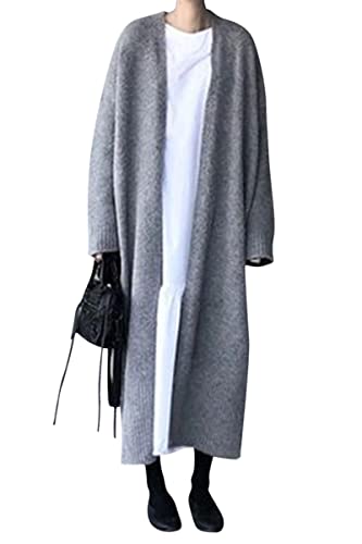 Minetom Damen Strickjacke Pullover Cardigan Langarm Oversize Frühling Winter Herbst Cardigan Lang Mantel Grobstrick Strickmantel F Grau Einheitsgröße von Minetom