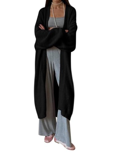 Minetom Damen Strickjacke Pullover Cardigan Langarm Oversize Herbst Winter Cardigan Lang Mantel Einfarbig Warm Vorne Offen Strickmantel B Schwarz L von Minetom