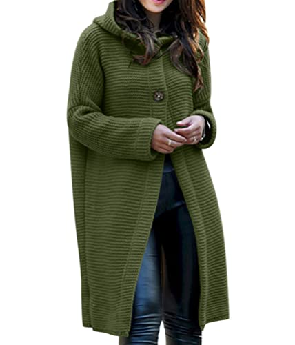 Minetom Damen Strickjacke Pullover Cardigan Strickjacke Langarm Oversize Strickcardigan Strickmantel Lange Mantel mit Kapuze Elegant Strick Pulli Mantel für Frauen Frühling Winter A Armeegrün 3XL von Minetom