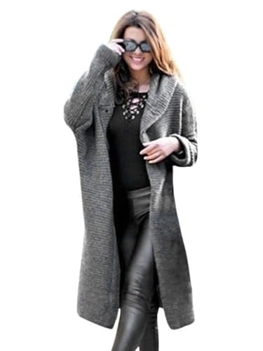 Minetom Damen Strickjacke Pullover Cardigan Strickjacke Langarm Oversize Strickcardigan Strickmantel Lange Mantel mit Kapuze Elegant Strick Pulli Mantel für Frauen Frühling Winter Herbst A Grau 3XL von Minetom