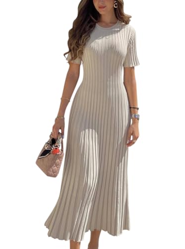 Minetom Damen Strickkleid Wickelkleid Pulloverkleid Elegant Rundhals Kurzarm Lang Partykleid Freizeitkleid Sommer A-Linie Kleider A1 Beige M Minetom Damen Strickkleid Wickelkleid Pulloverkleid Elegant Rundhals Kurzarm Lang Partykleid Freizeitkleid Sommer A-Linie Kleider A1 Beige M von Minetom