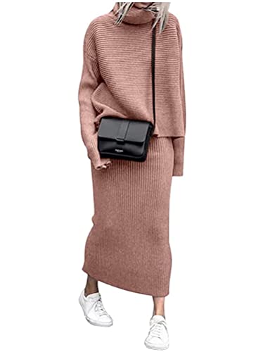 Minetom Damen Strickkleid Zweiteiliger Anzug Pullover Oberteil und Midi Strickrock Bodycon 2 Stück Set Winter Strick Kleid Rollkragen Pulloverkleid B Rosa L Minetom Damen Strickkleid Zweiteiliger Anzug Pullover Oberteil und Midi Strickrock Bodycon 2 Stück Set Winter Strick Kleid Rollkragen Pulloverkleid B Rosa L von Minetom