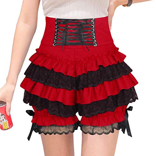 Minetom Damen Süße Pumphose Punk Schlafanzughose Mit Spitze Viktorianisch Lolita Gothic Kürbis Shorts Rüschzen Sicherheitshose Unterwäsche Leggings B Rot S von Minetom