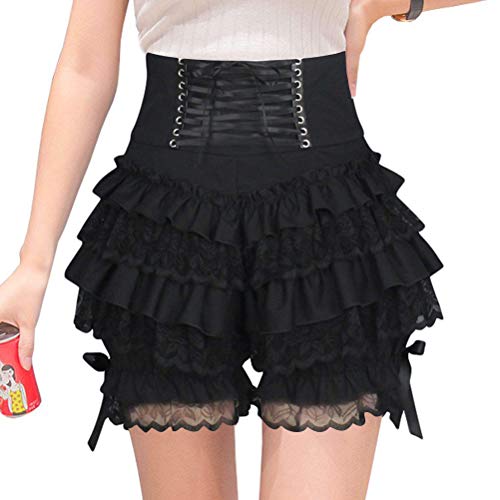 Minetom Damen Süße Pumphose Punk Schlafanzughose Mit Spitze Viktorianisch Lolita Gothic Kürbis Shorts Rüschzen Sicherheitshose Unterwäsche Leggings B Schwarz XXL von Minetom