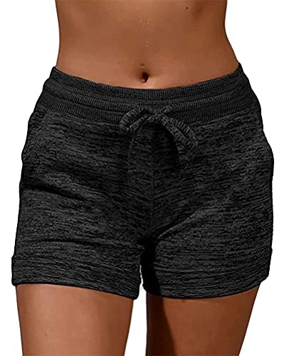 Minetom Damen Sweat Shorts Sport Kurze Hose Laufshorts Jogginghose Mit Taschen Gummiband Hotpants Sommer Kurze Hosen B Schwarz L von Minetom