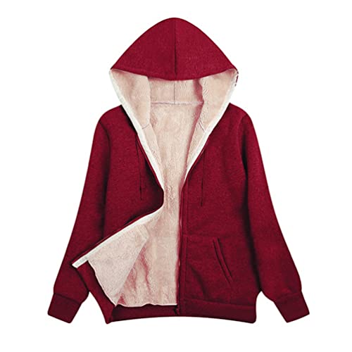 Minetom Damen Sweatjacke mit Kapuze Kuschelig Warmer Pullover Frauen Innenfutter Plüsch Kapuzenjacken Herbst Winter Reißverschluss Kapuzenpullover Mantel Jacke Hoodie G Rot M von Minetom