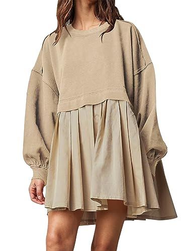 Minetom Damen Sweatshirt Kleid Oversized Langarm Rundhals Pullover Tops Casual Lockerer Sweatshirts Mini Kleid Sweatkleid Langarmshirt 90er Y2K Fashion Teenager Mädchen Pulli Oberteile A Braun L von Minetom