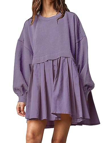 Minetom Damen Sweatshirt Kleid Oversized Langarm Rundhals Pullover Tops Casual Lockerer Sweatshirts Mini Kleid Sweatkleid Langarmshirt 90er Y2K Fashion Teenager Mädchen Pulli Oberteile A Violett XXL von Minetom