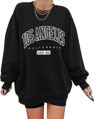 Minetom Damen Sweatshirt ohne Kapuze Vintage Drucken Oversized Langarmshirt Rundhals Pullover Tops Mädchen Lockerer Oberteile Hip Hop Top Casual Mode Brief Print Shirt I Schwarz XS von Minetom