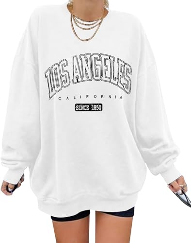 Minetom Damen Sweatshirt ohne Kapuze Vintage Drucken Oversized Langarmshirt Rundhals Pullover Tops Mädchen Lockerer Oberteile Hip Hop Top Casual Mode Brief Print Shirt I Weiß M von Minetom