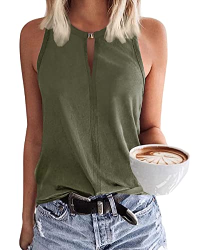 Minetom Damen Tank Top Ärmellose Sommer T Shirt Rundhals Tops Basic Oberteile Casual Lockere Blusentop Sexy Weste Shirt Strand Bluse Elegant Vest Top Lose Tunika Shirts B Grün M von Minetom