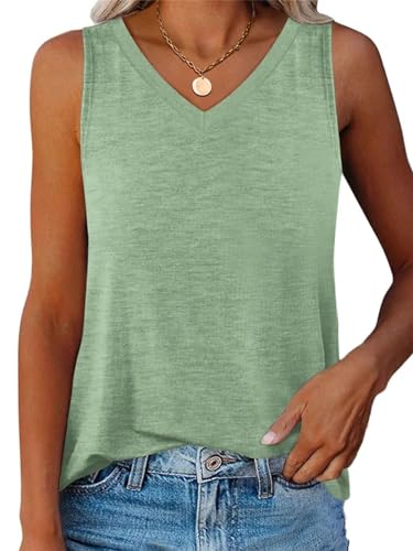 Minetom Damen Tank Top Ärmellose T Shirt Sommer Basic Rundhals Oberteile Einfarbig Elegante Weste Casual Lose Fit Tunika Tops Blusentop B Hellgrün S von Minetom