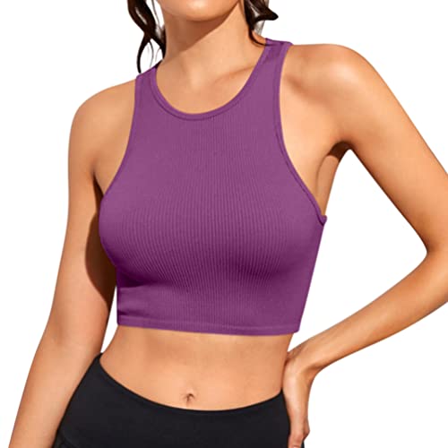 Minetom Damen Tank Top Sexy Tiefer V Ausschnitt Crop Tops Sommer Ärmellose Sport Basic Shirt Camisole Oberteile D Dunkelviolett S von Minetom