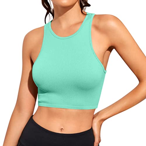 Minetom Damen Tank Top Sexy Tiefer V Ausschnitt Crop Tops Sommer Ärmellose Sport Basic Shirt Camisole Oberteile D Grün M von Minetom