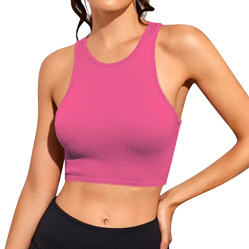 Minetom Damen Tank Top Sexy Tiefer V Ausschnitt Crop Tops Sommer Ärmellose Sport Basic Shirt Camisole Oberteile D Rose L von Minetom